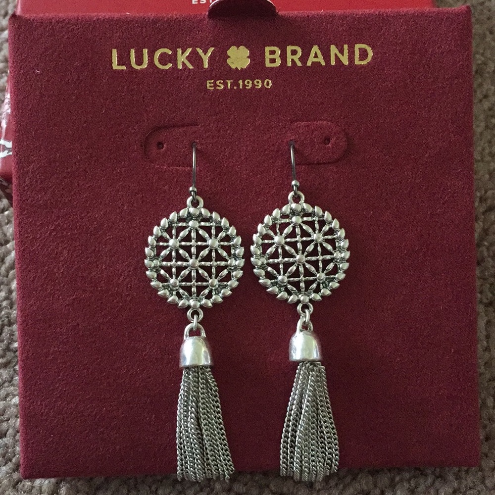 NIB Lucky Brand Silvertone Tassel Earrings